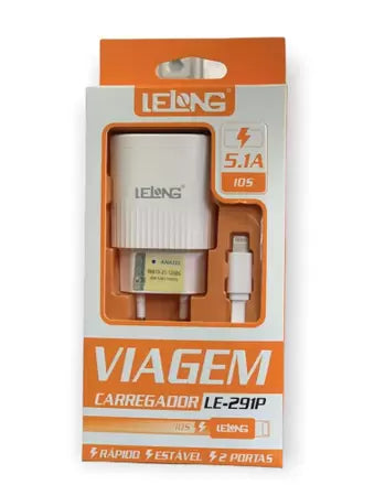 Carregador De Viagem Plug Lightning E 2 Usb 5.1A le291p - Lelong