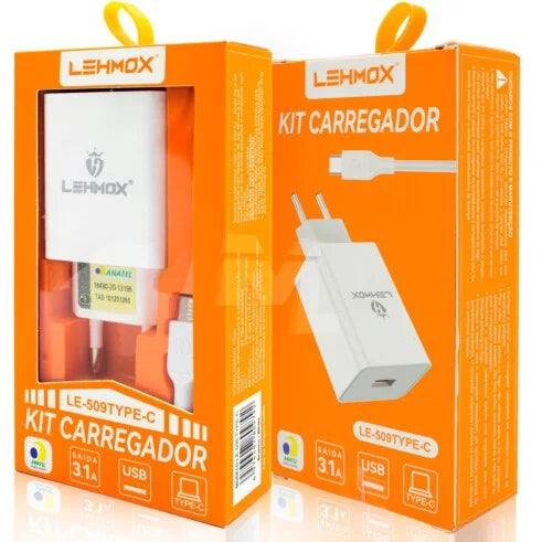 Kit carregador Lehmox 3.1A Usb Cabo Tipo C