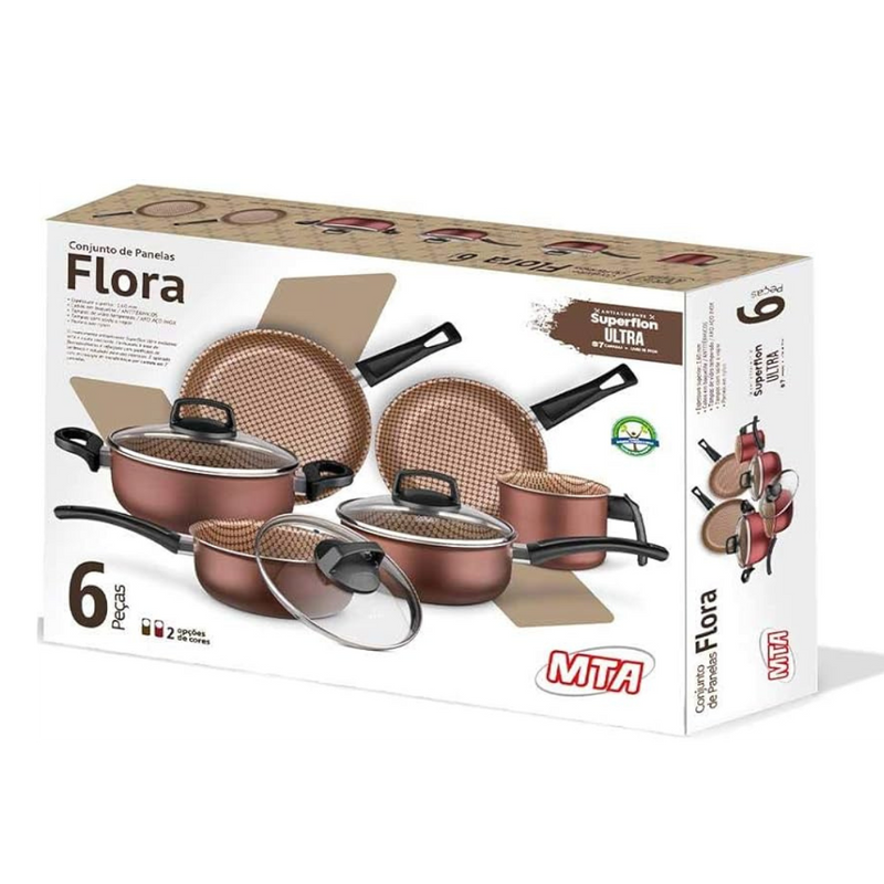 Jogo De Panela Flora 6 Peças Chocolate